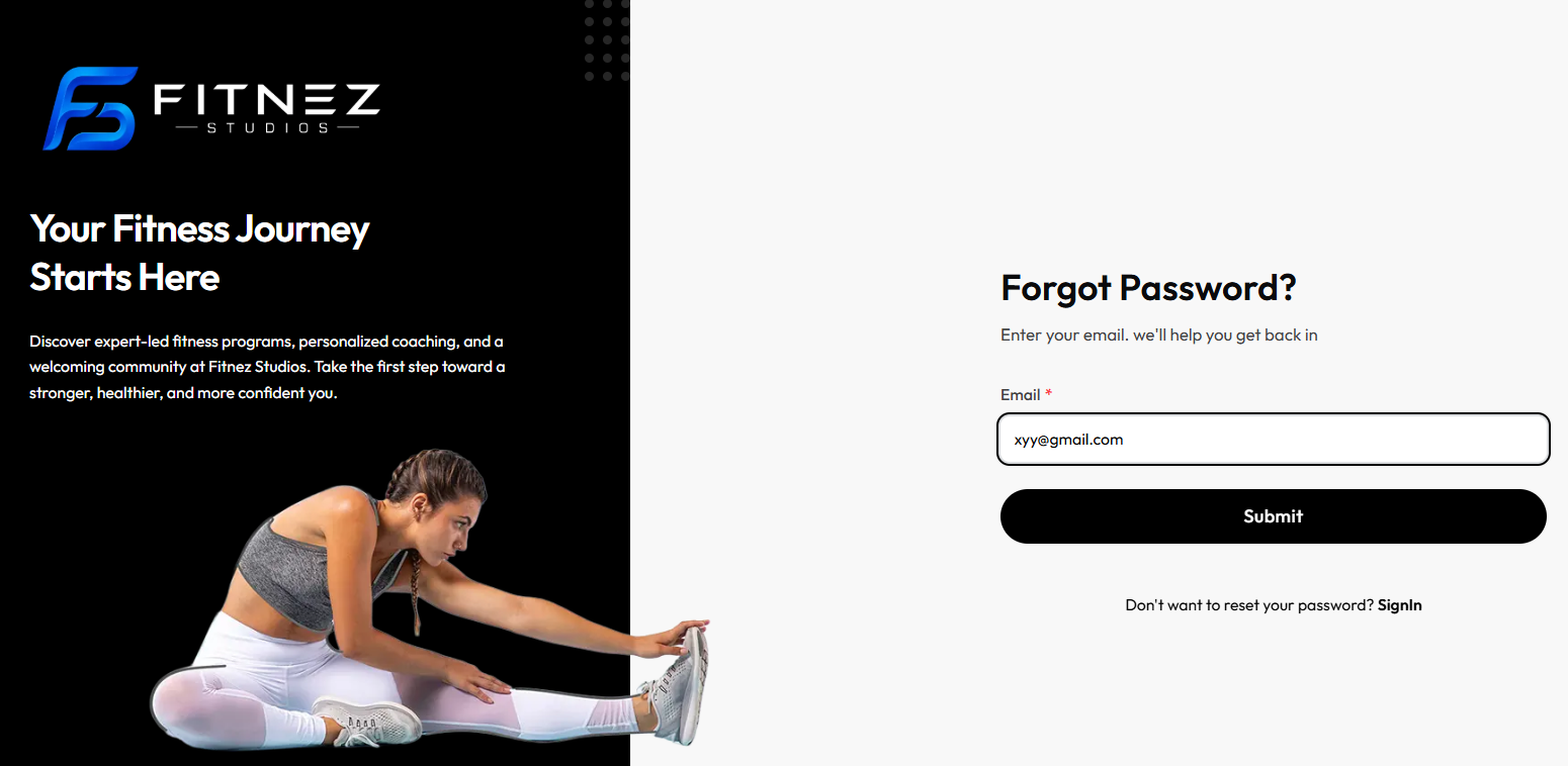 Forgot Password with Email and Submit